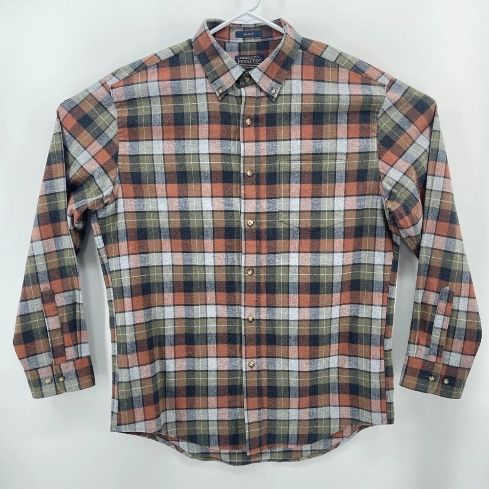 Pendleton Mason Shirt Mens L Button Down Flannel 100% Cotton Plaid Multi-Color
